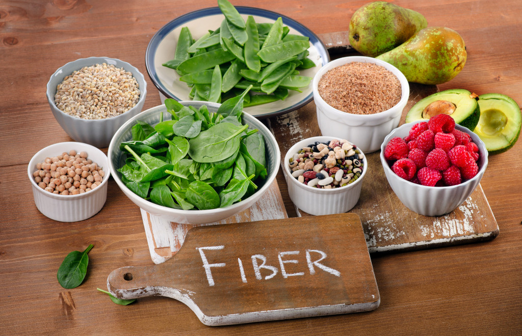 Foods rich in Fiber on a wooden table. Healthy eating. Selective focus