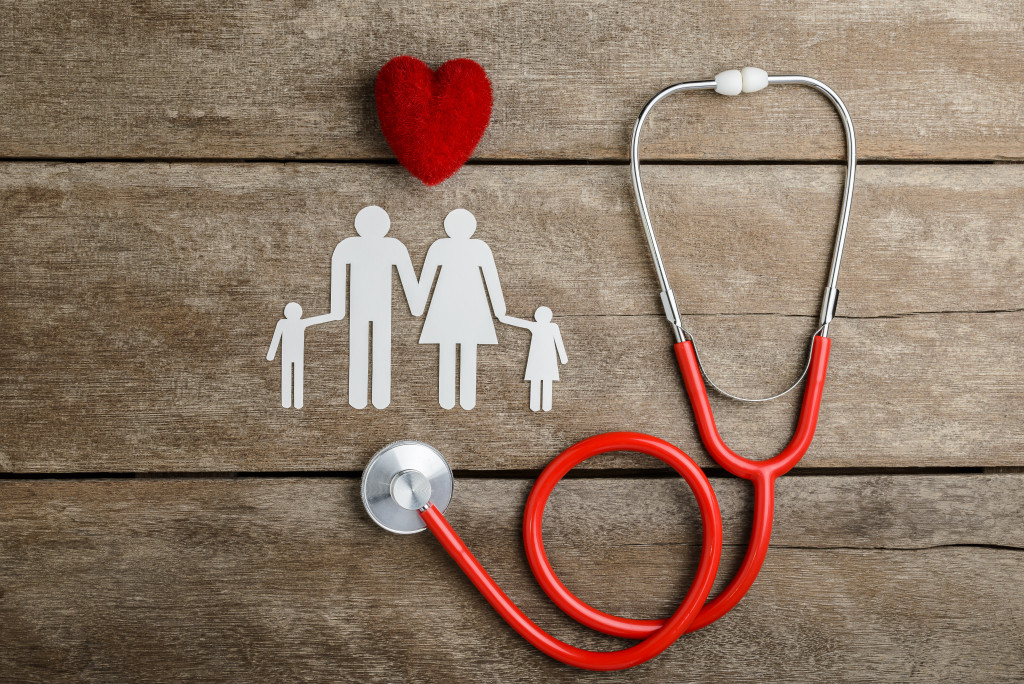 A red stethoscope indicating family health